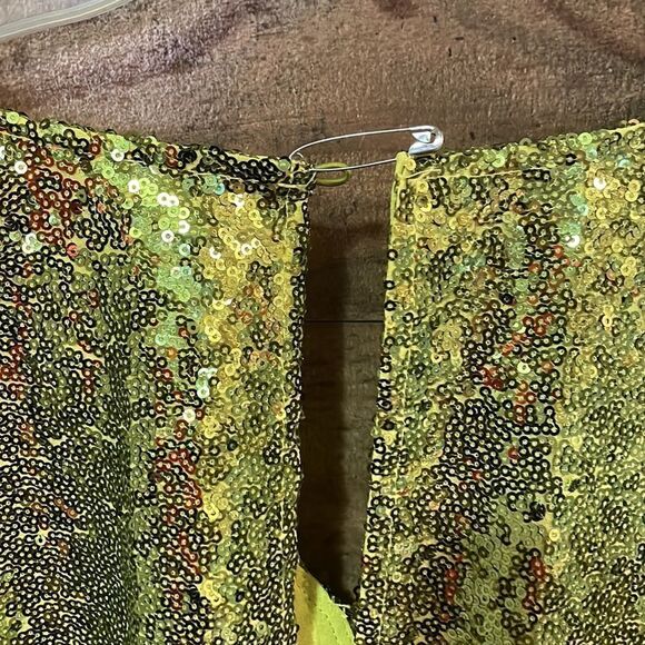 Anthropologie Chartreuse Lisabette Sequin Wrap Mini Dress, NWT - Picture 8 of 12